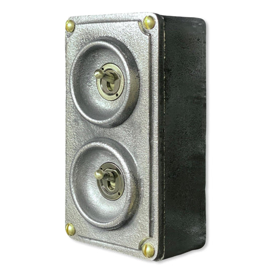 Double 2 Gang Solid Cast Metal Conduit Light Switch Industrial 2 Way - BS EN Vintage Crabtree 1950’s Style