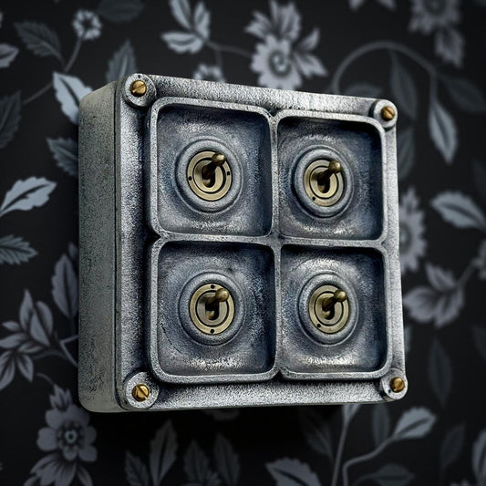 4 Gang 2 Way Solid Cast Metal Conduit Toggle Light Switch Industrial - BS EN Approved Vintage Crabtree 1950’s Style