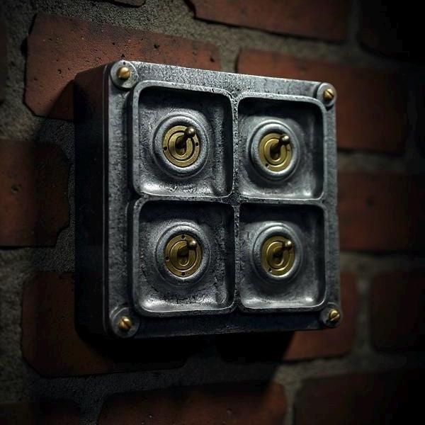 4 Gang 2 Way Solid Cast Metal Conduit Toggle Light Switch Industrial - BS EN Approved Vintage Crabtree 1950’s Style