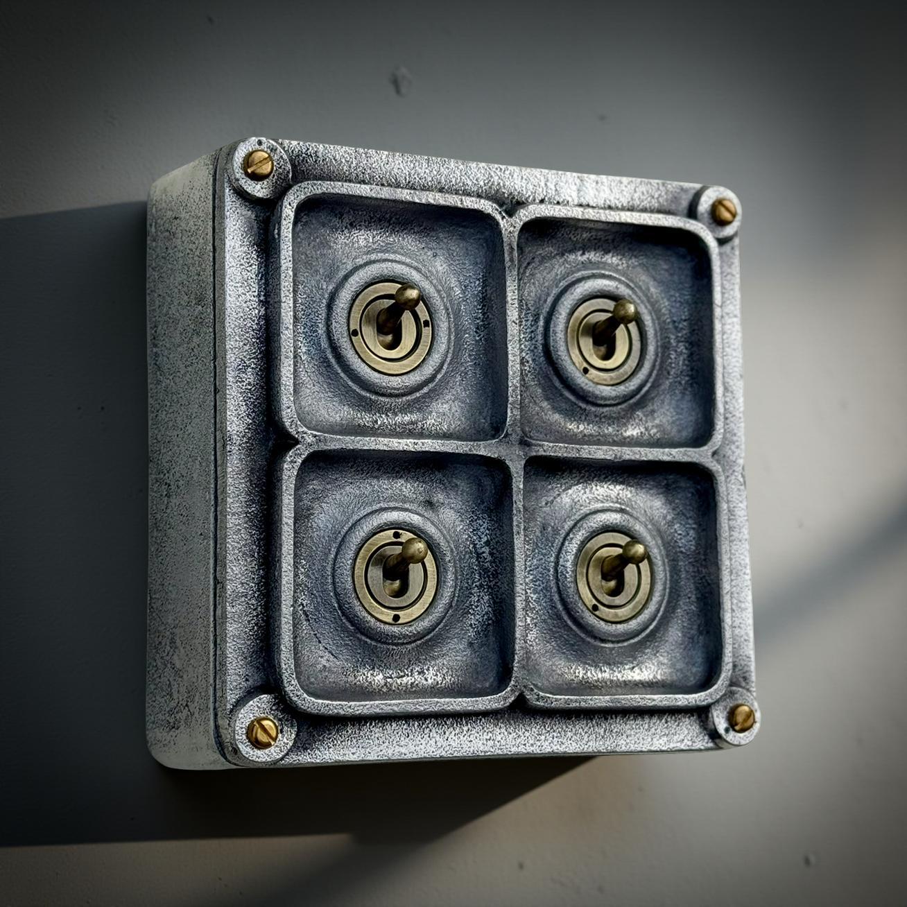 4 Gang 2 Way Solid Cast Metal Conduit Toggle Light Switch Industrial - BS EN Approved Vintage Crabtree 1950’s Style