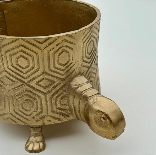 Turtoise Solid Cast Brass Metal Planter Pot