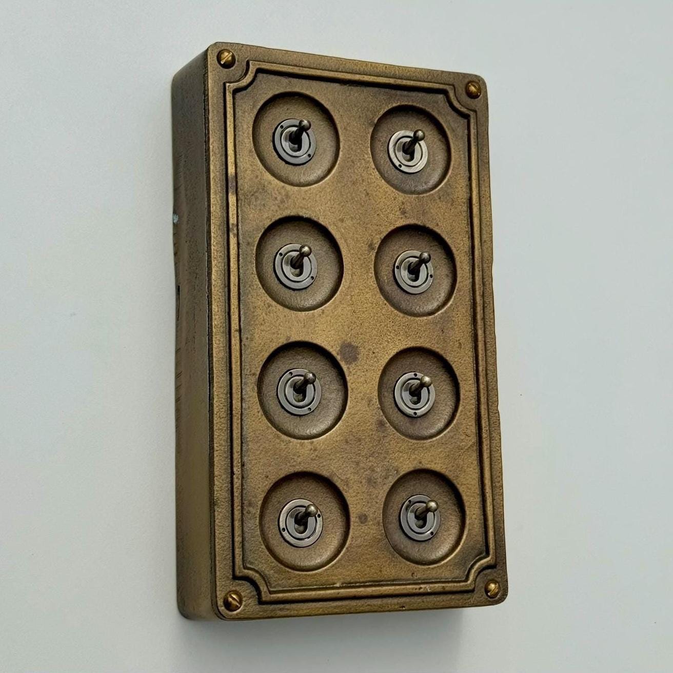 8 Gang 2 Way Bronze Solid Cast Metal Conduit Light Switch Industrial - Vintage Crabtree