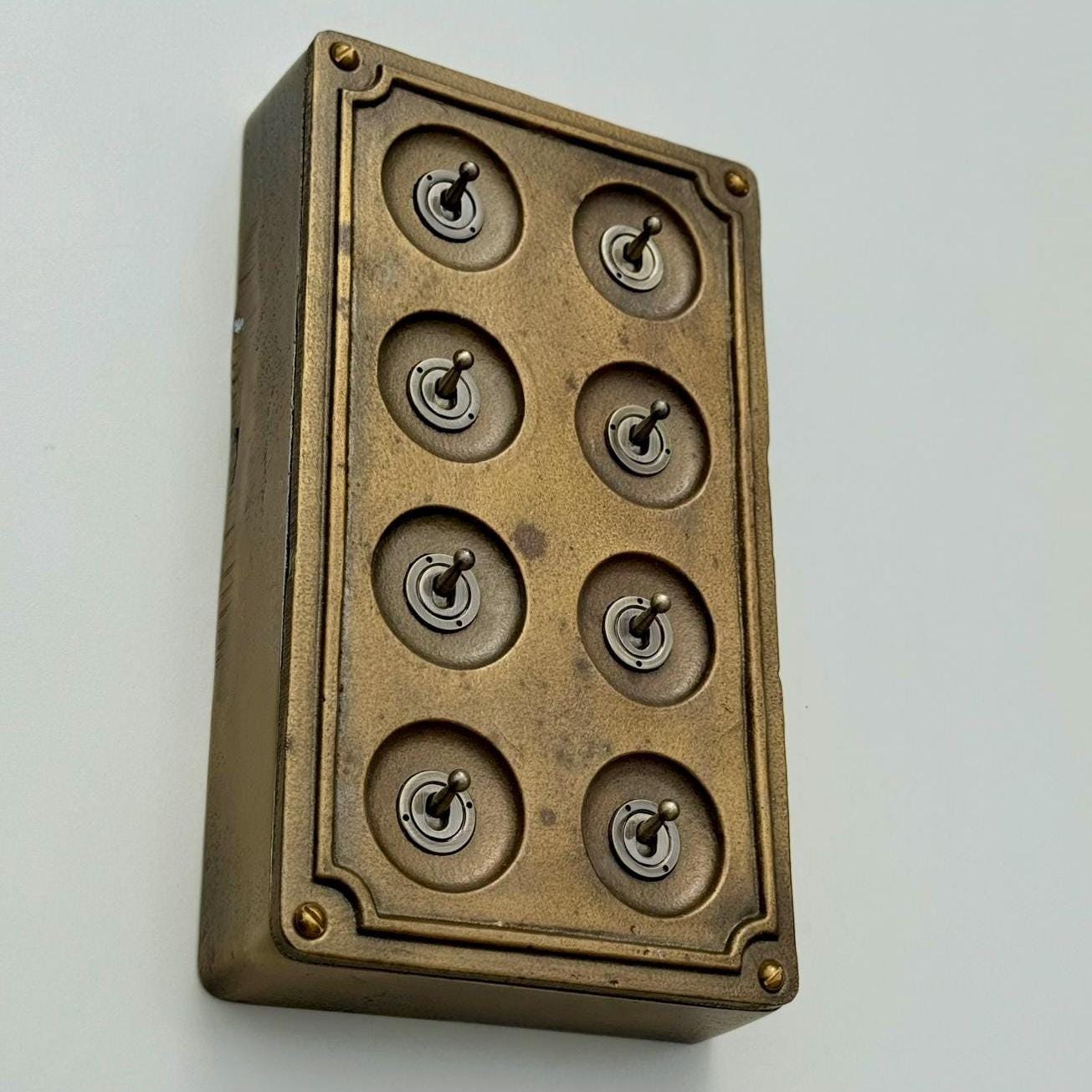8 Gang 2 Way Bronze Solid Cast Metal Conduit Light Switch Industrial - Vintage Crabtree
