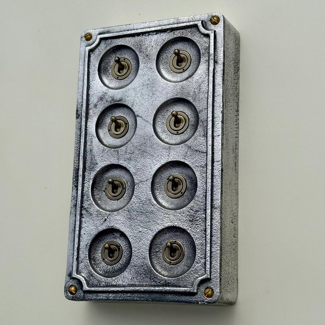 8 Gang 2 Way Solid Cast Metal Conduit Light Switch Industrial - BS EN Approved Vintage Crabtree 1950’s Style