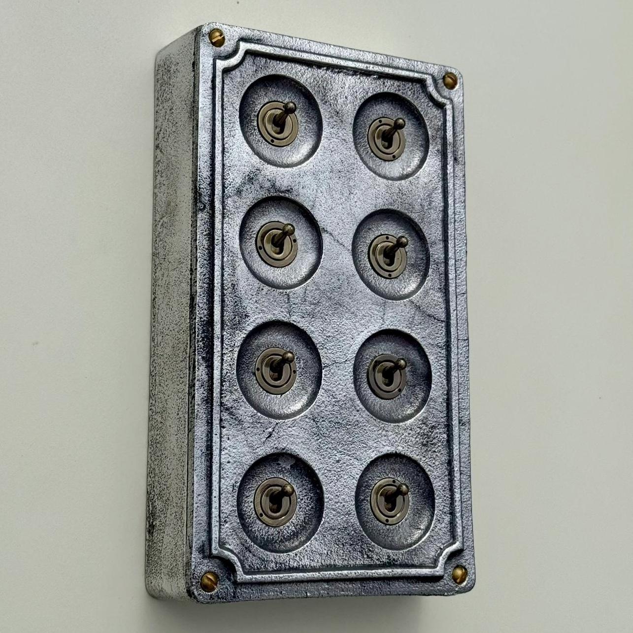 8 Gang 2 Way Solid Cast Metal Conduit Light Switch Industrial - BS EN Approved Vintage Crabtree 1950’s Style