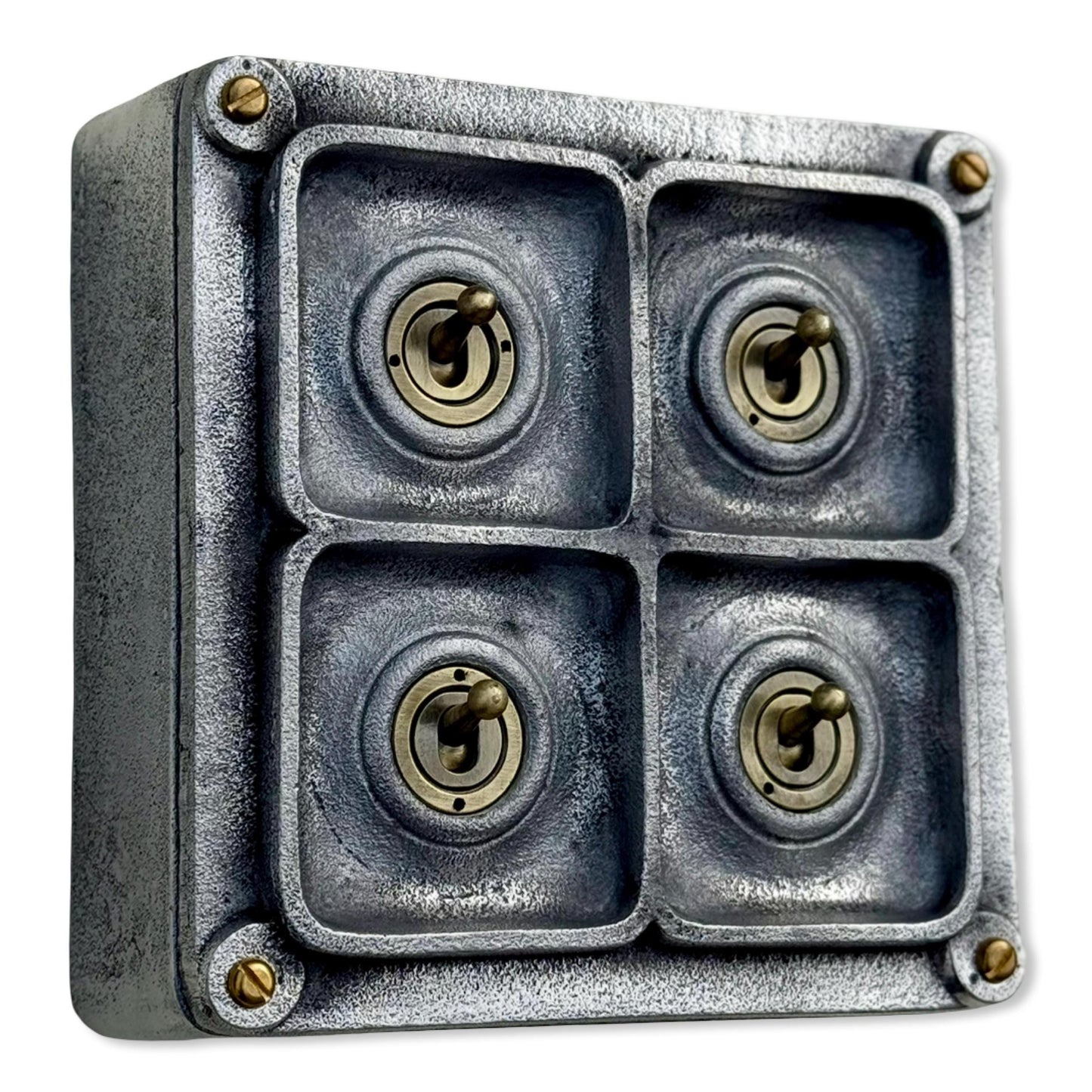 4 Gang 2 Way Solid Cast Metal Conduit Toggle Light Switch Industrial - BS EN Approved Vintage Crabtree 1950’s Style