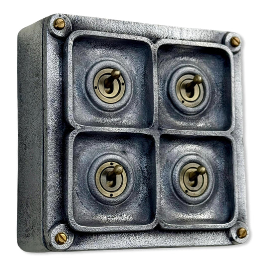 4 Gang 2 Way Solid Cast Metal Conduit Toggle Light Switch Industrial - BS EN Approved Vintage Crabtree 1950’s Style