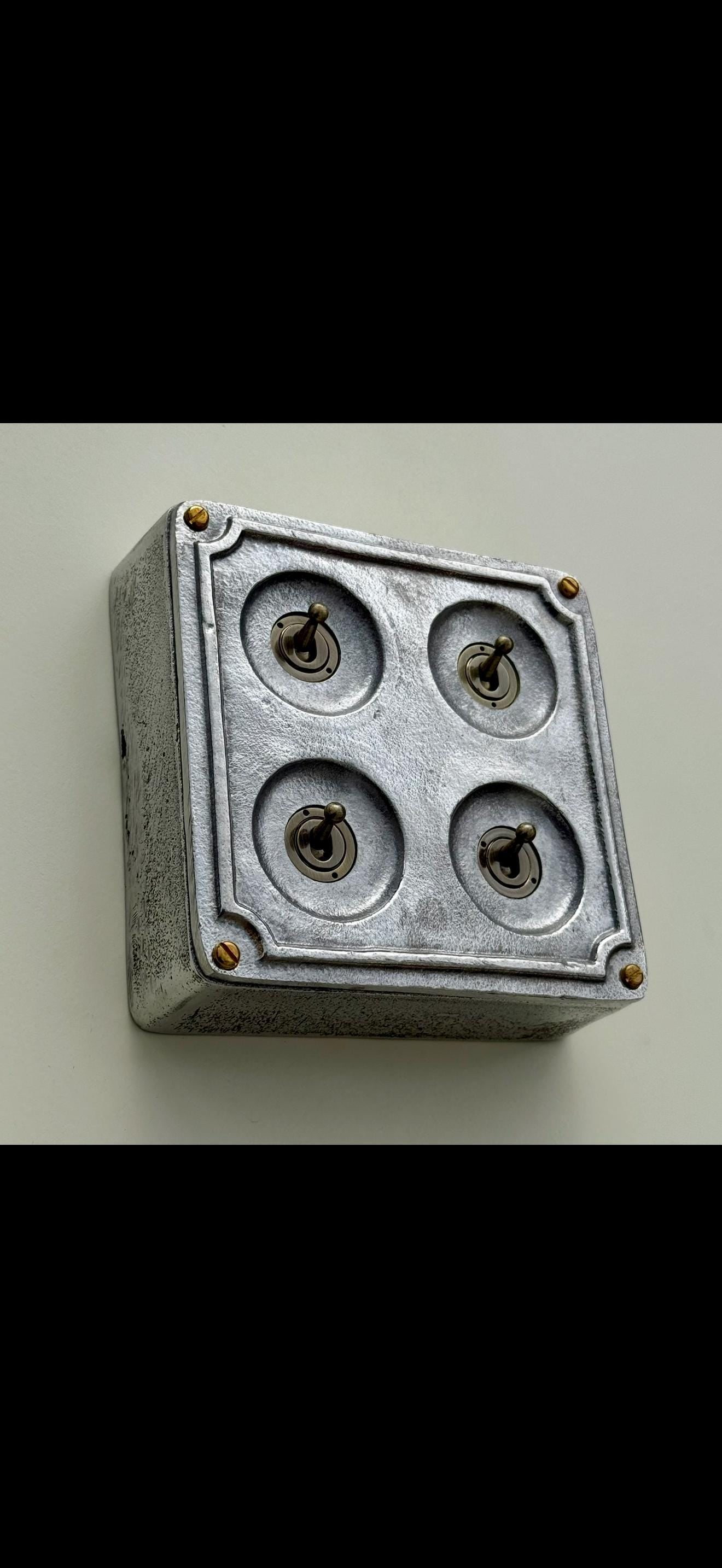 4 Gang 2 Way Solid Cast Metal Surface Mounting Conduit Light Switch Industrial - BS EN Approved Vintage 1950’s Britmac Style