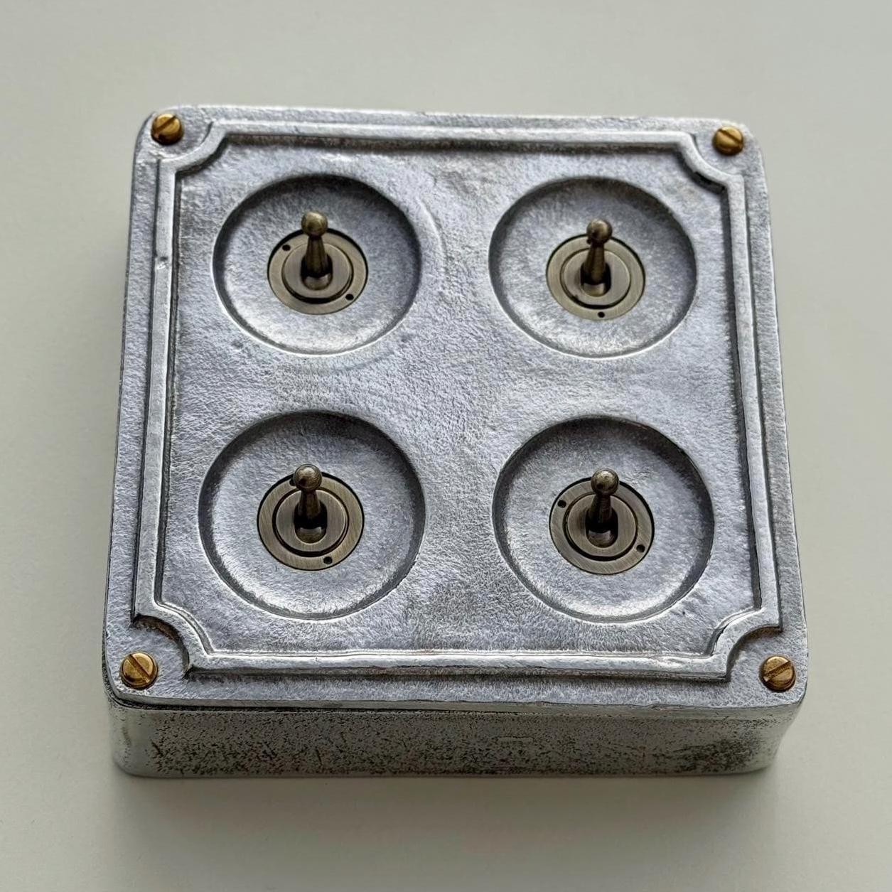 4 Gang 2 Way Solid Cast Metal Surface Mounting Conduit Light Switch Industrial - Vintage Britmac Style