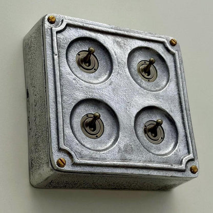 4 Gang 2 Way Solid Cast Metal Surface Mounting Conduit Light Switch Industrial - Vintage Britmac Style