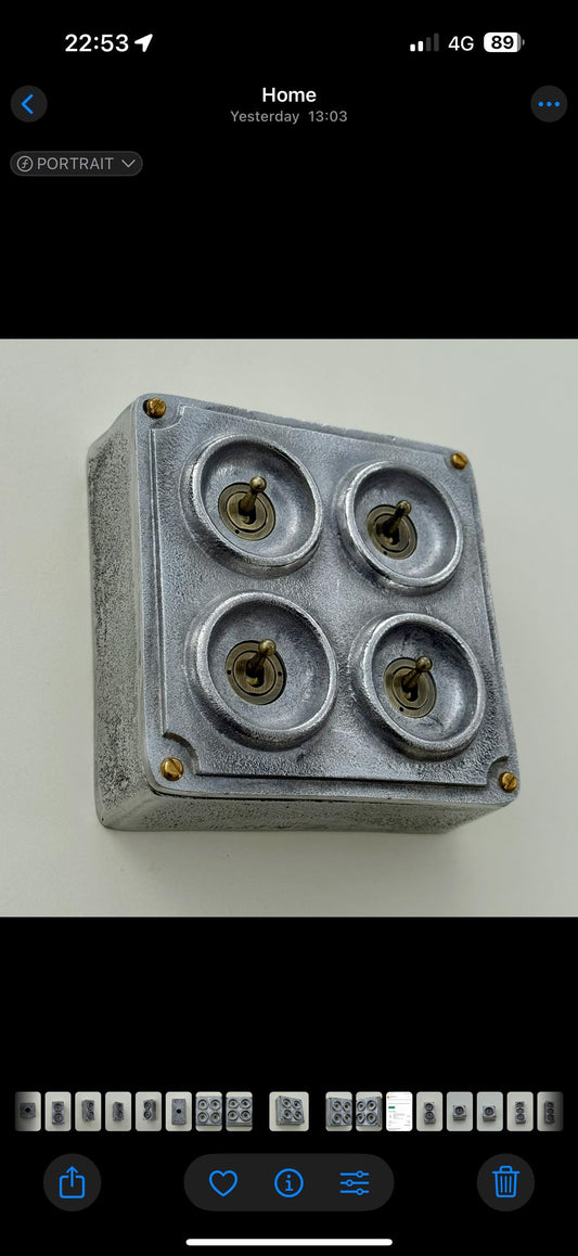 4 Gang 2 Way Solid Cast Metal Conduit Light Switch Industrial - BS EN Approved Vintage Crabtree 1950’s Style