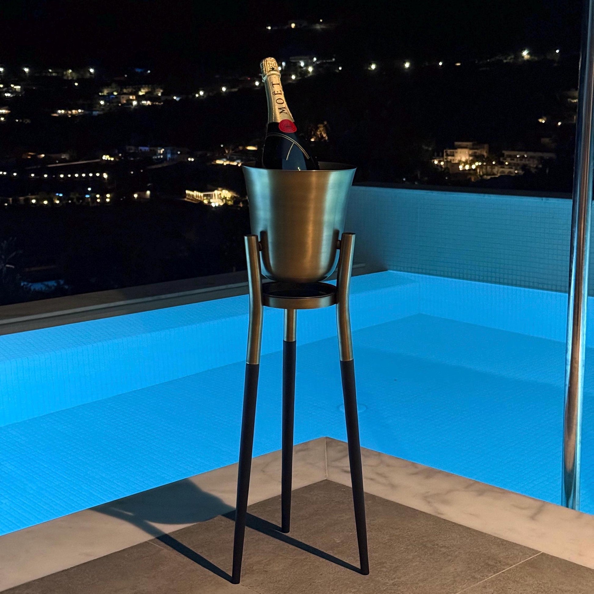 Rocket Champagne & Wine Cooler Antique Brass ~ Floor Standing Ice Bucket