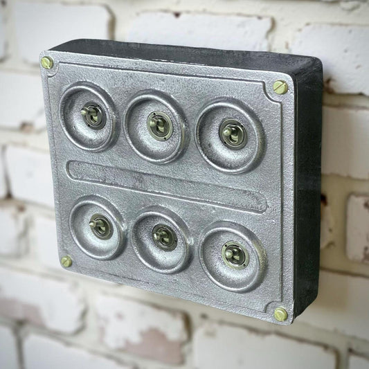6 Gang 2 Way Solid Cast Metal Conduit Light Switch Industrial - Vintage Crabtree Style