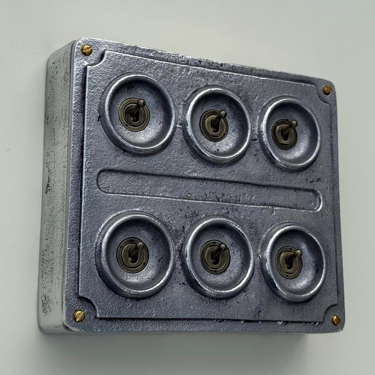 6 Gang 2 Way Solid Cast Metal Conduit Light Switch Industrial - Vintage Crabtree Style