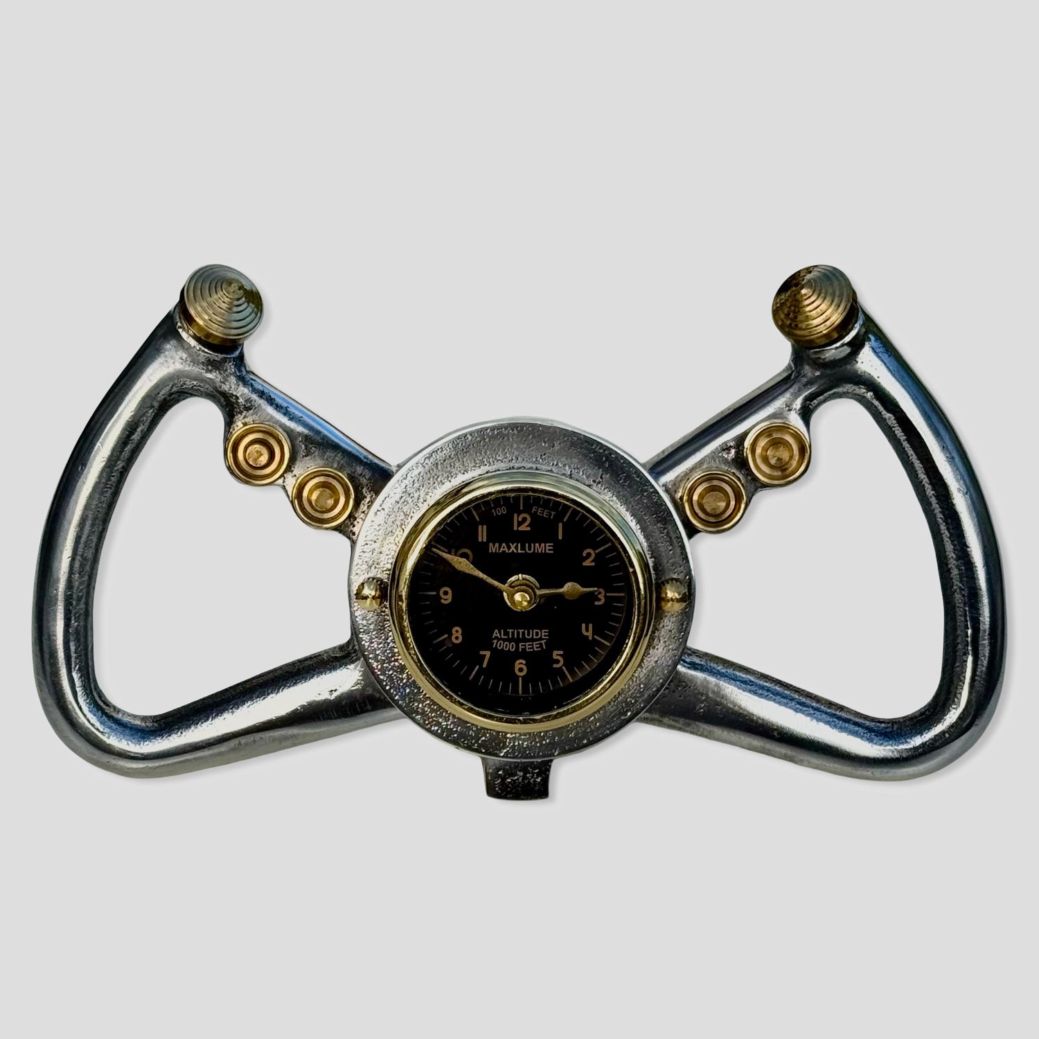 Cockpit Pilots Yoke Aviator Solid Brass Ships Clock Compass Nautical Vintage Industrial Pilot Decor