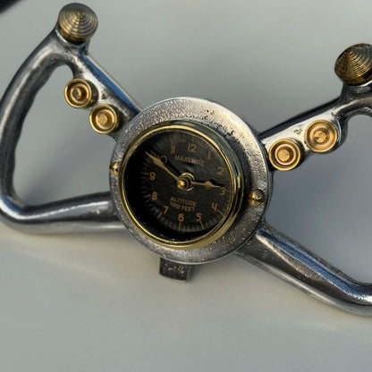 Cockpit Pilots Yoke Aviator Solid Brass Ships Clock Compass Nautical Vintage Industrial Pilot Decor