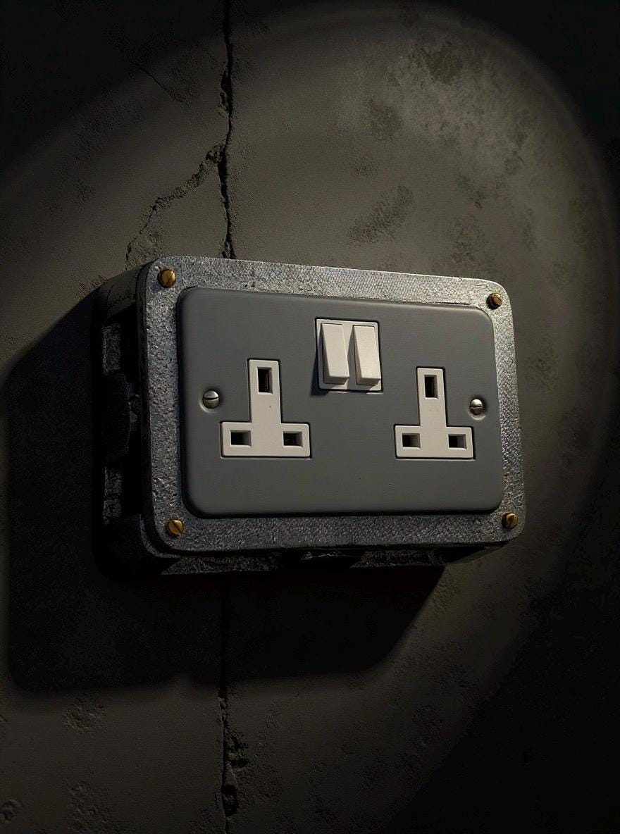 Grey Metal Clad Double Switched 13A Power Socket 230V 2 Gang 2G Socket Cast Metal Conduit Switch Industrial - BS EN Approved Vintage