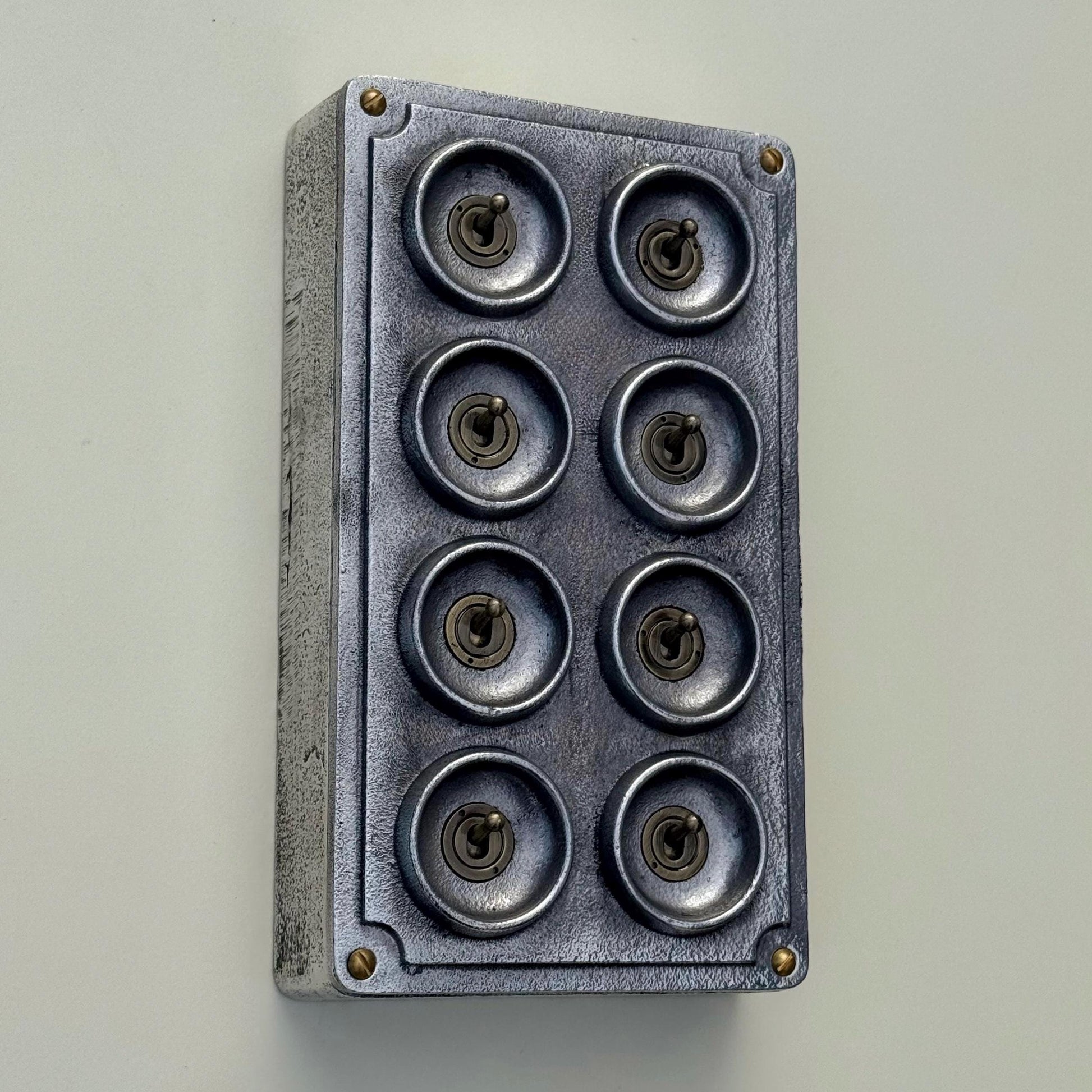 8 Gang 2 Way Solid Cast Metal Conduit Light Switch Industrial - BS EN Approved Vintage Crabtree 1950’s Style