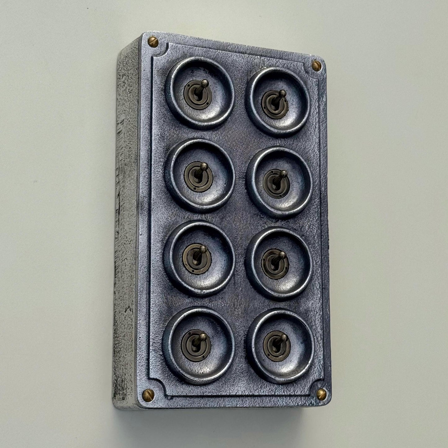 8 Gang 2 Way Solid Cast Metal Conduit Light Switch Industrial - Vintage Crabtree Style