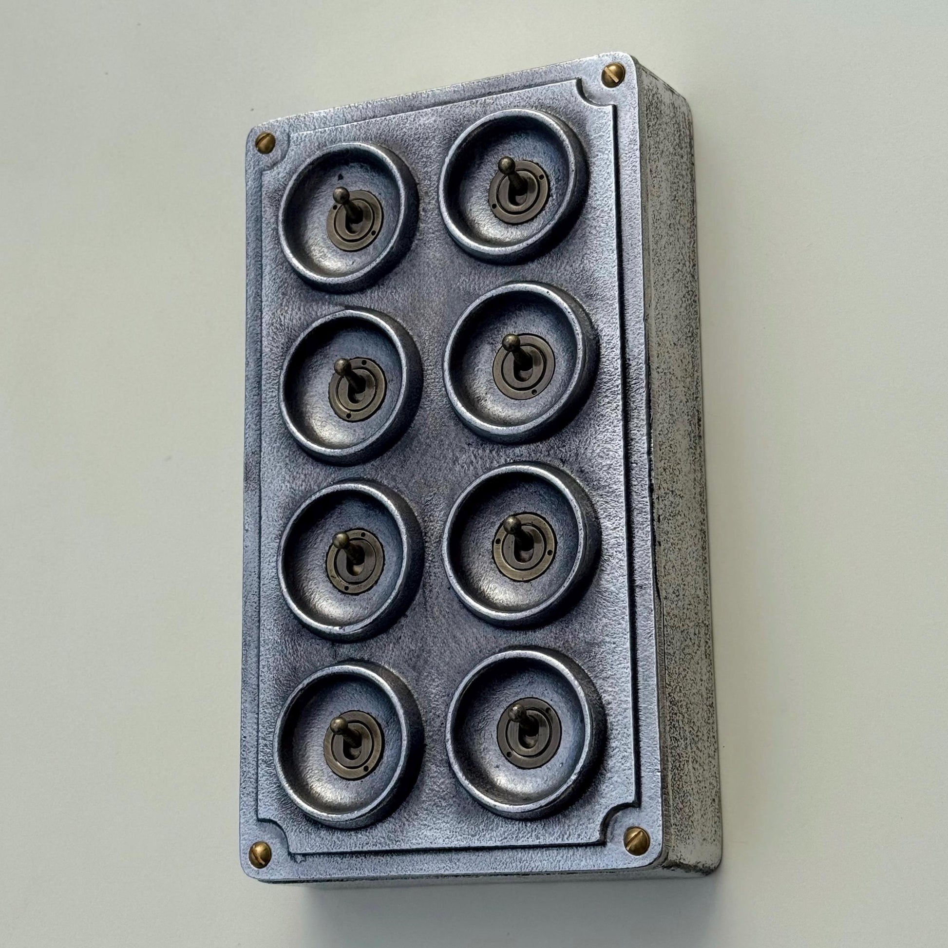 8 Gang 2 Way Solid Cast Metal Conduit Light Switch Industrial - BS EN Approved Vintage Crabtree 1950’s Style