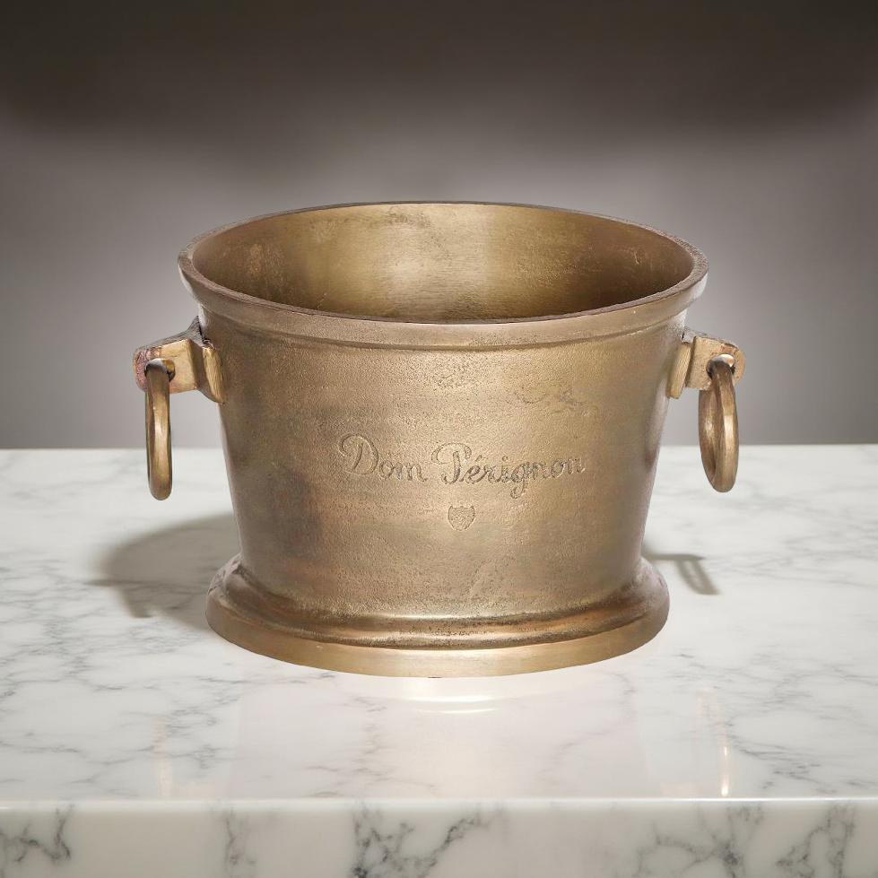 Dom Perignon Antique Brass Great Gatsby ~ Solid Cast Engraved Champagne Ice Bucket | Wine Cooler