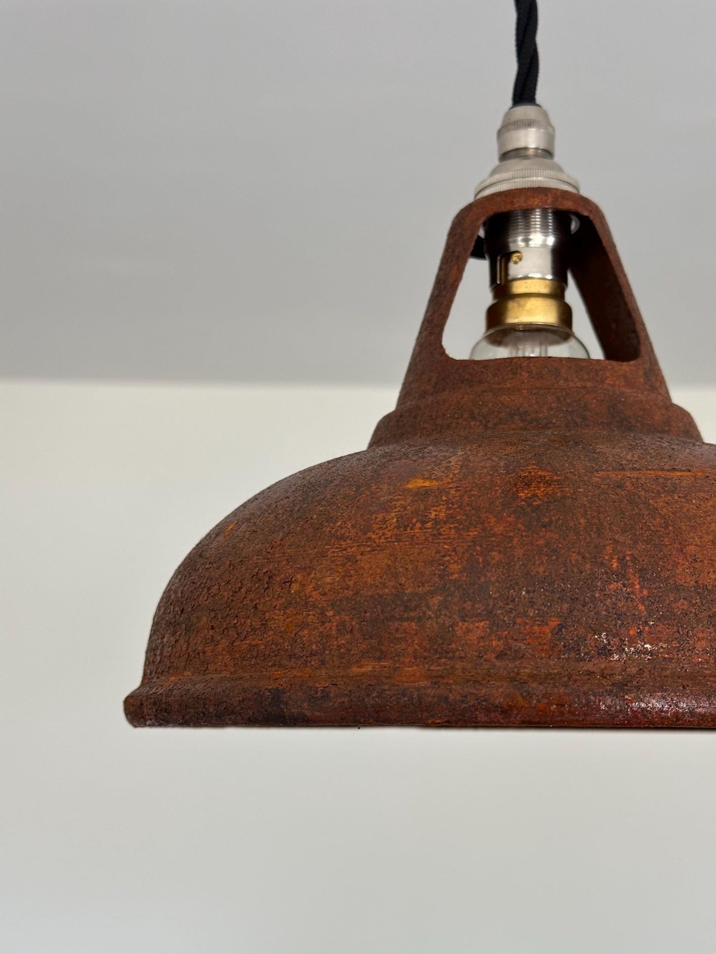 Cawston Small - Rusted Solid Steel Slotted Lampshade Pendant Set Light - 9 Inch