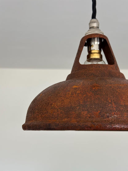 Cawston Small - Rusted Solid Steel Slotted Lampshade Pendant Set Light - 9 Inch
