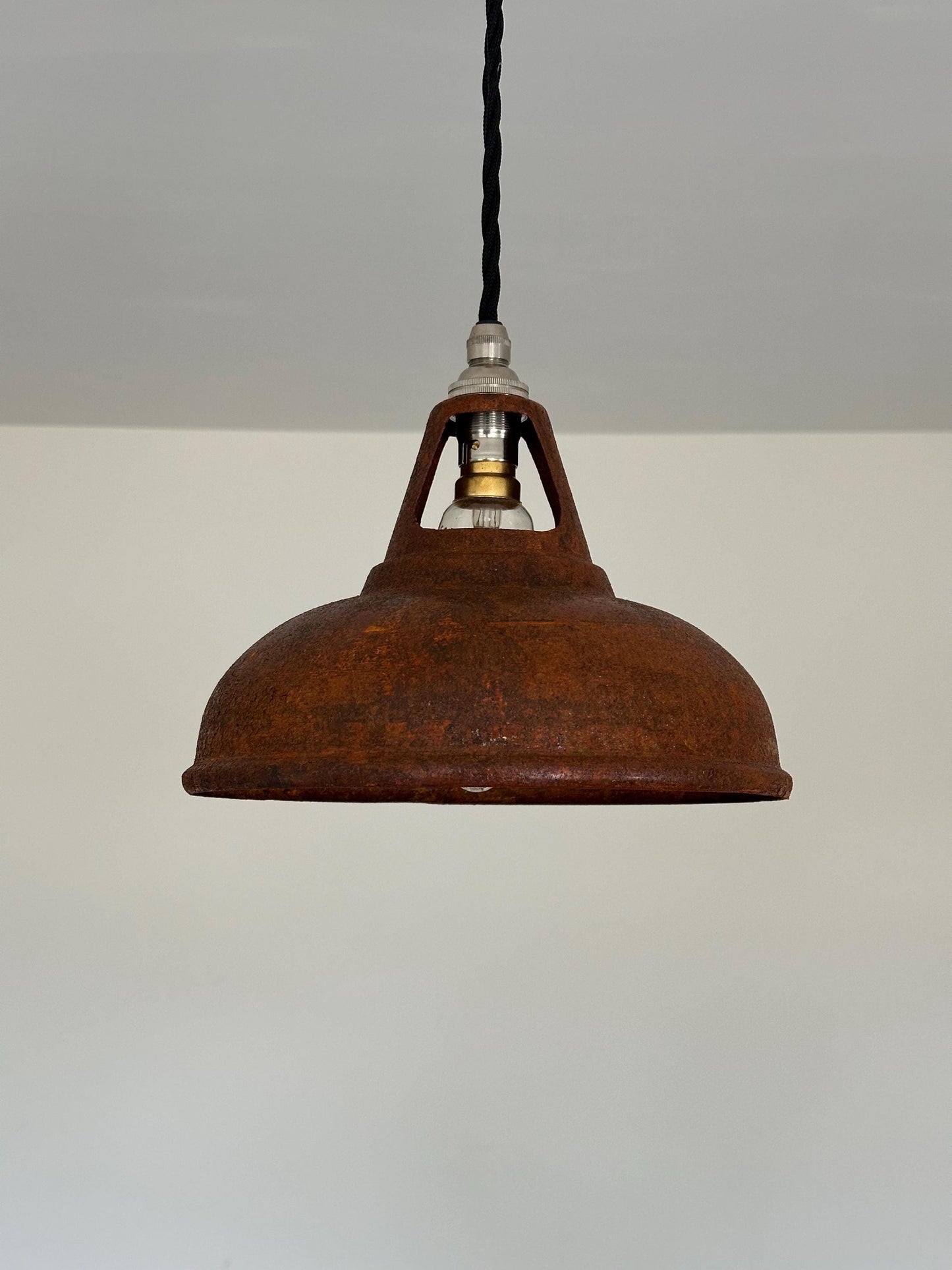 Cawston Small - Rusted Solid Steel Slotted Lampshade Pendant Set Light - 9 Inch