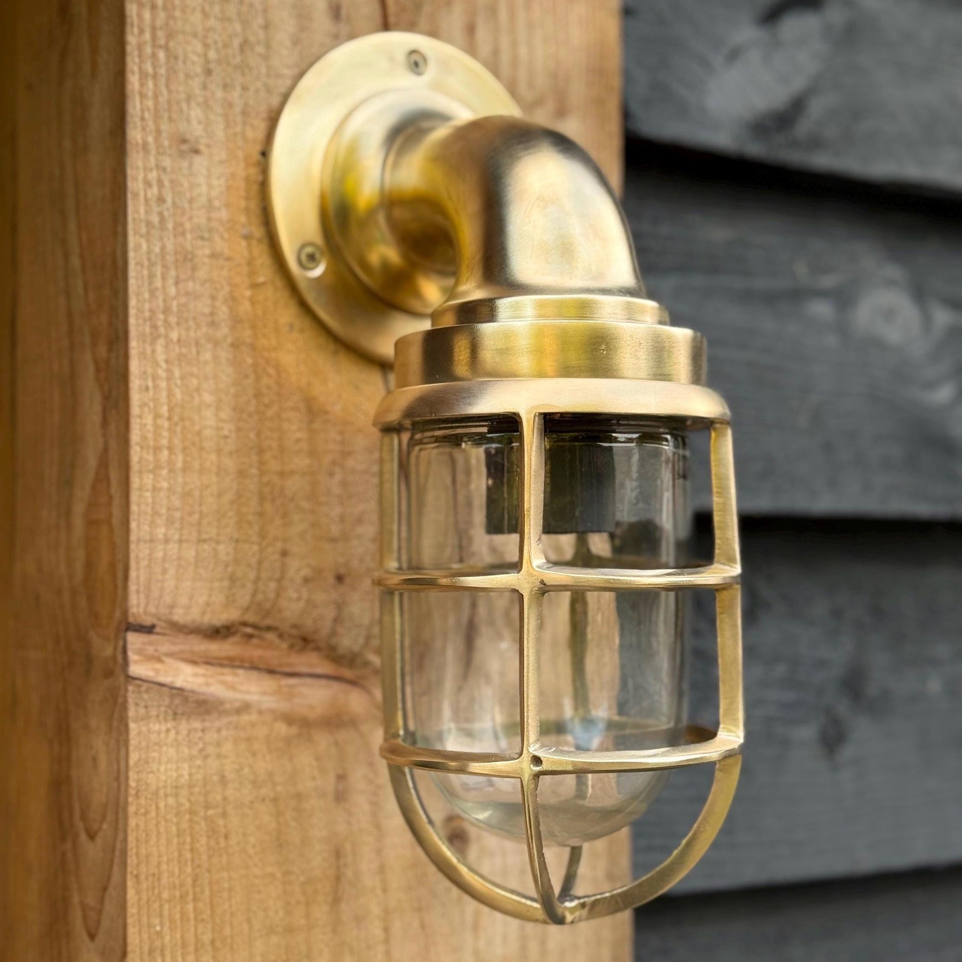 Beachamwell ~ Raw Solid Brass Sawn Neck Outdoor & Bathroom Wall Bulkhead Light ~ 10.5 Inch