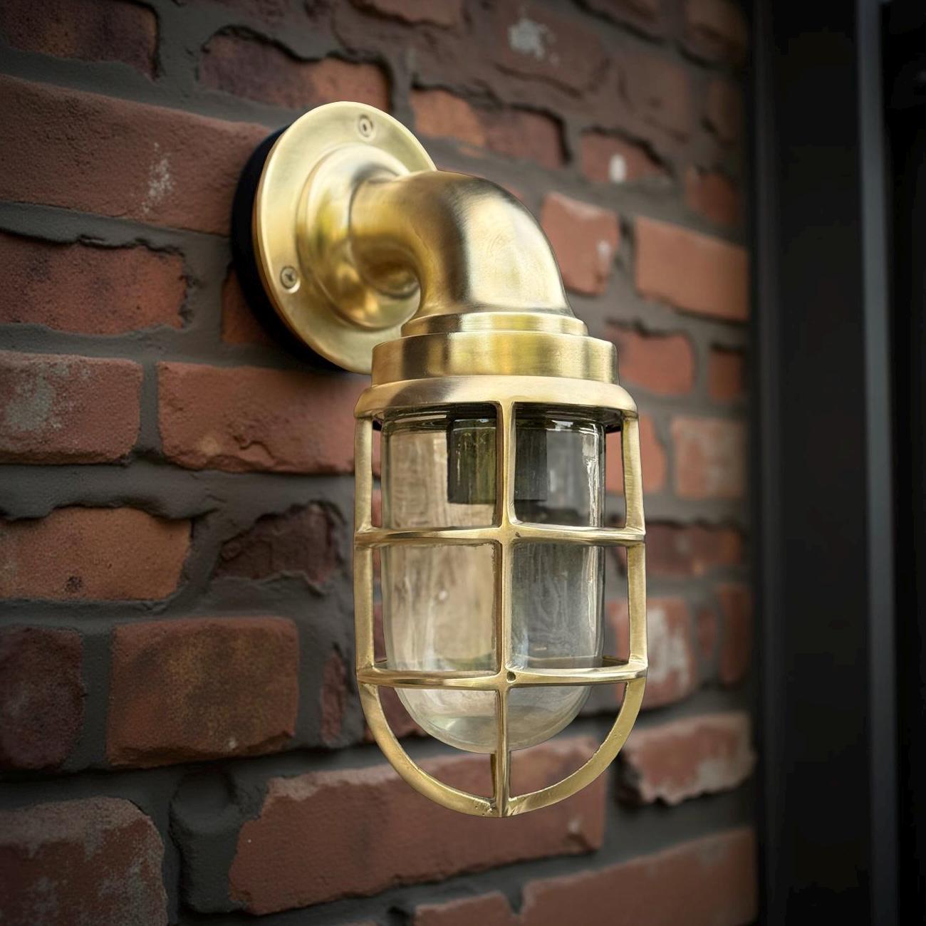 Beachamwell ~ Raw Solid Brass Sawn Neck Outdoor & Bathroom Wall Bulkhead Light ~ 10.5 Inch