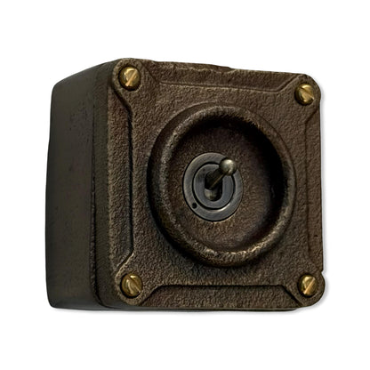 Single Gang Bronze Solid Cast Metal Conduit Light Switch Industrial 2 Way - BS EN Approved Vintage Crabtree 1950’s Style