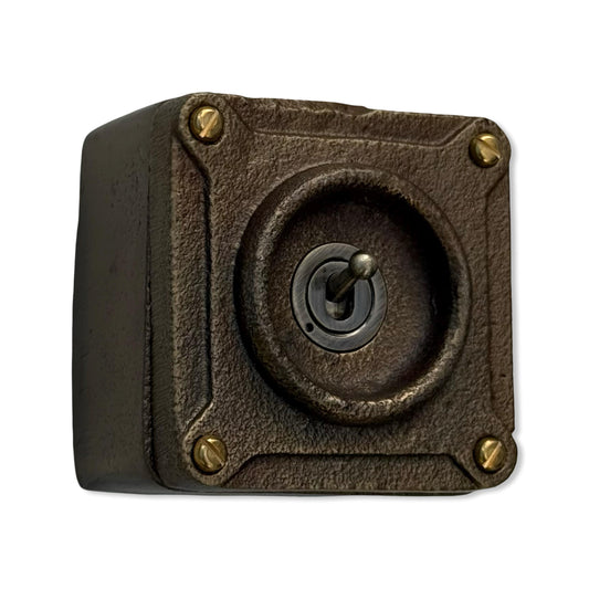 Single Gang Bronze Solid Cast Metal Conduit Light Switch Industrial 2 Way - BS EN Approved Vintage Crabtree 1950’s Style
