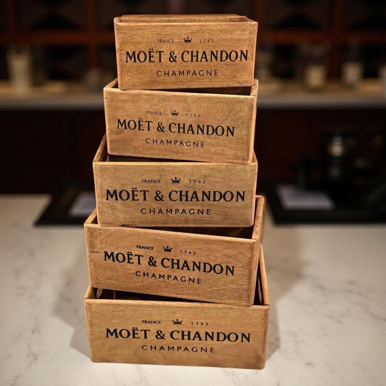 Storage Wooden Boxes Moët & Chandon Champagne Crates Natural Finish