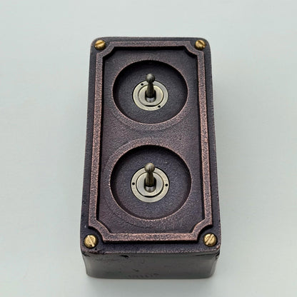 Double 2 Gang Antique Copper Metal Conduit Light Switch