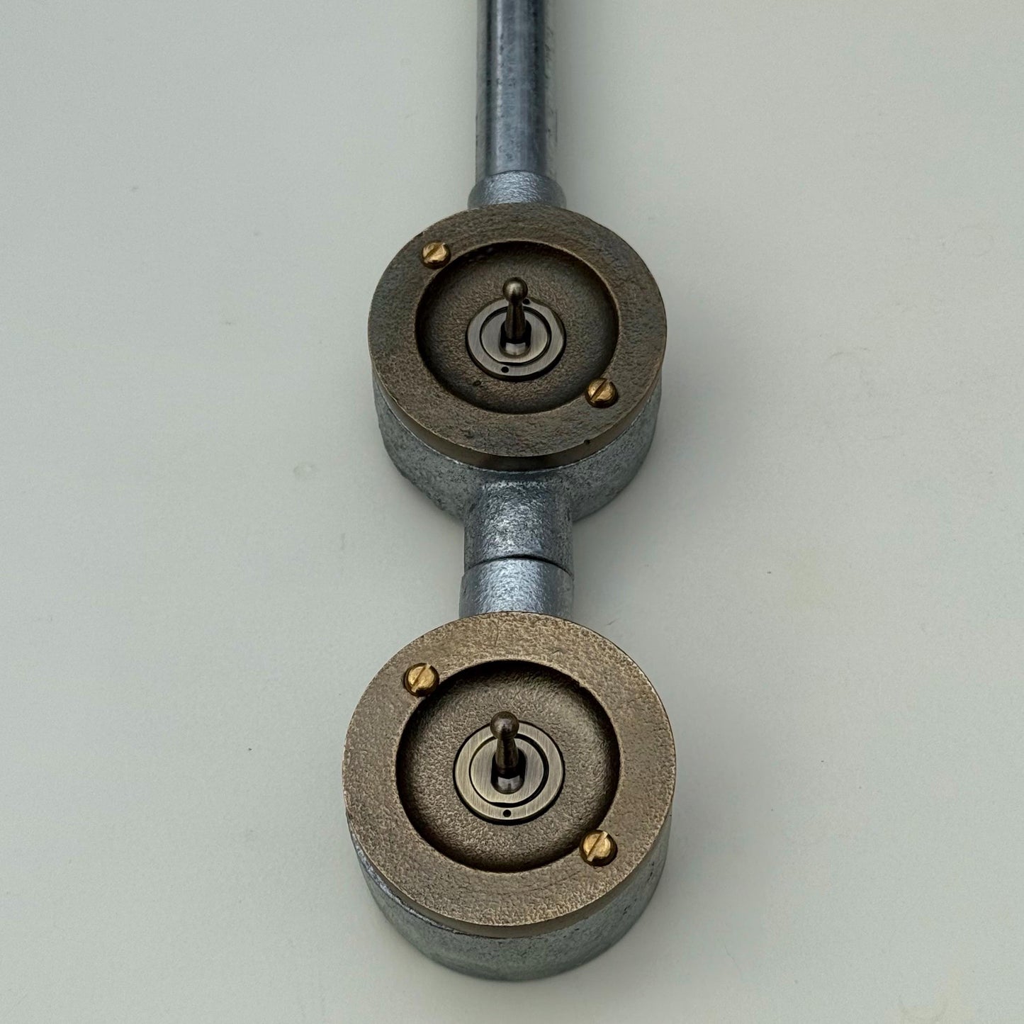 Double Gang Solid Cast Conduit Metal Light Switch Industrial 2 Way - Vintage Crabtree