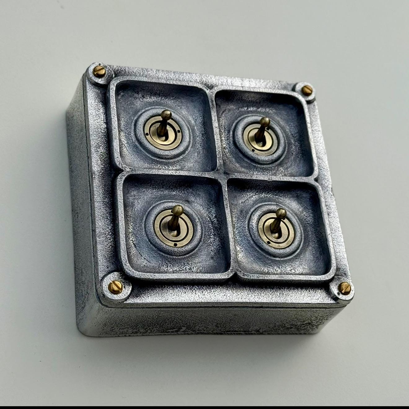 4 Gang 2 Way Solid Cast Metal Conduit Toggle Light Switch Industrial - BS EN Approved Vintage Crabtree 1950’s Style