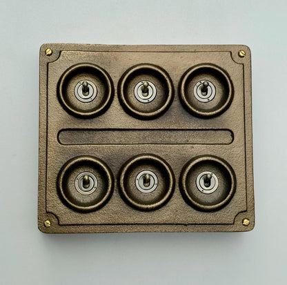6 Gang 2 Way Antique Brass Solid Cast Metal Conduit Light Switch Industrial Vintage Crabtree