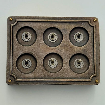 6 Gang 2 Way Bronze Solid Cast Metal Surface Mounting Conduit Light Switch Industrial - BS EN Approved Vintage Britmac Style