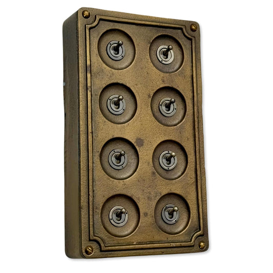 8 Gang 2 Way Bronze Solid Cast Metal Conduit Light Switch Industrial - BS EN Approved Vintage Crabtree 1950’s Style