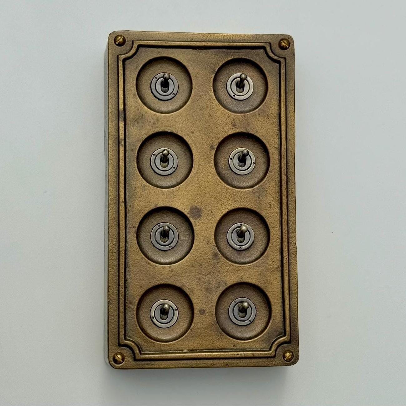 8 Gang 2 Way Bronze Solid Cast Metal Conduit Light Switch Industrial - BS EN Approved Vintage Crabtree 1950’s Style