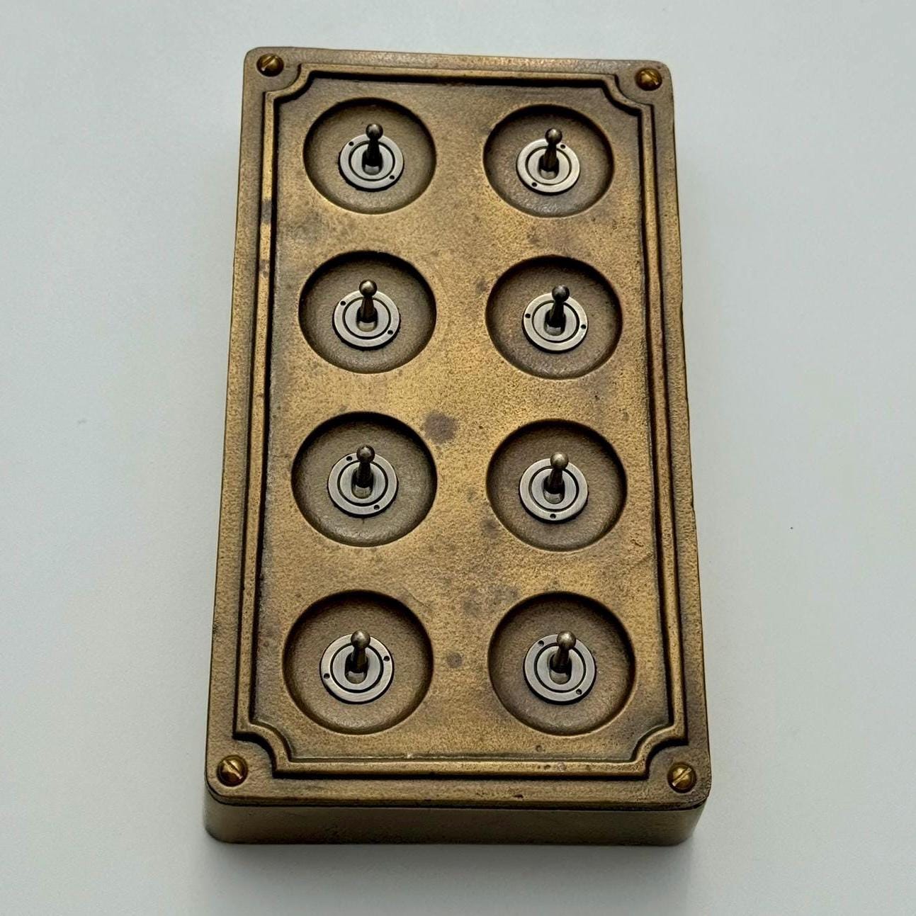 8 Gang 2 Way Bronze Solid Cast Metal Conduit Light Switch Industrial - BS EN Approved Vintage Crabtree 1950’s Style