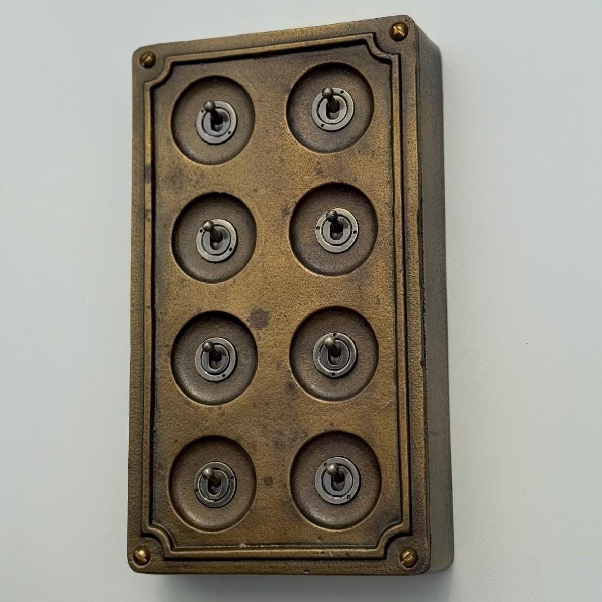 8 Gang 2 Way Bronze Solid Cast Metal Conduit Light Switch Industrial - BS EN Approved Vintage Crabtree 1950’s Style