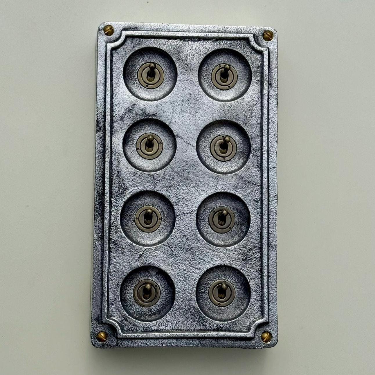 8 Gang 2 Way Solid Cast Metal Conduit Light Switch Industrial - BS EN Approved Vintage Crabtree 1950’s Style