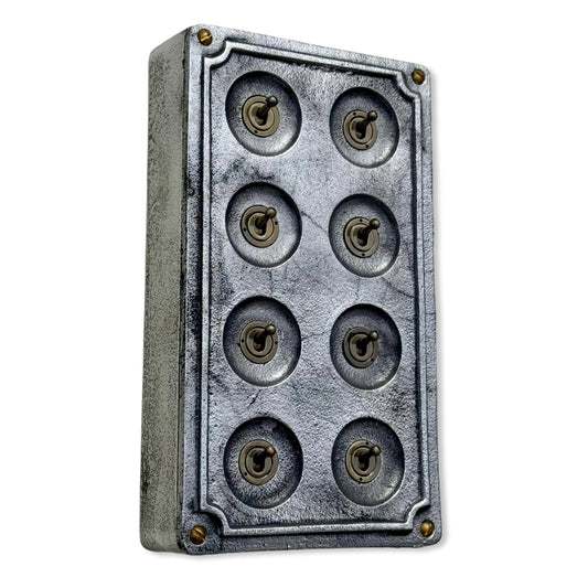 8 Gang 2 Way Solid Cast Metal Conduit Light Switch Industrial - BS EN Approved Vintage Crabtree 1950’s Style