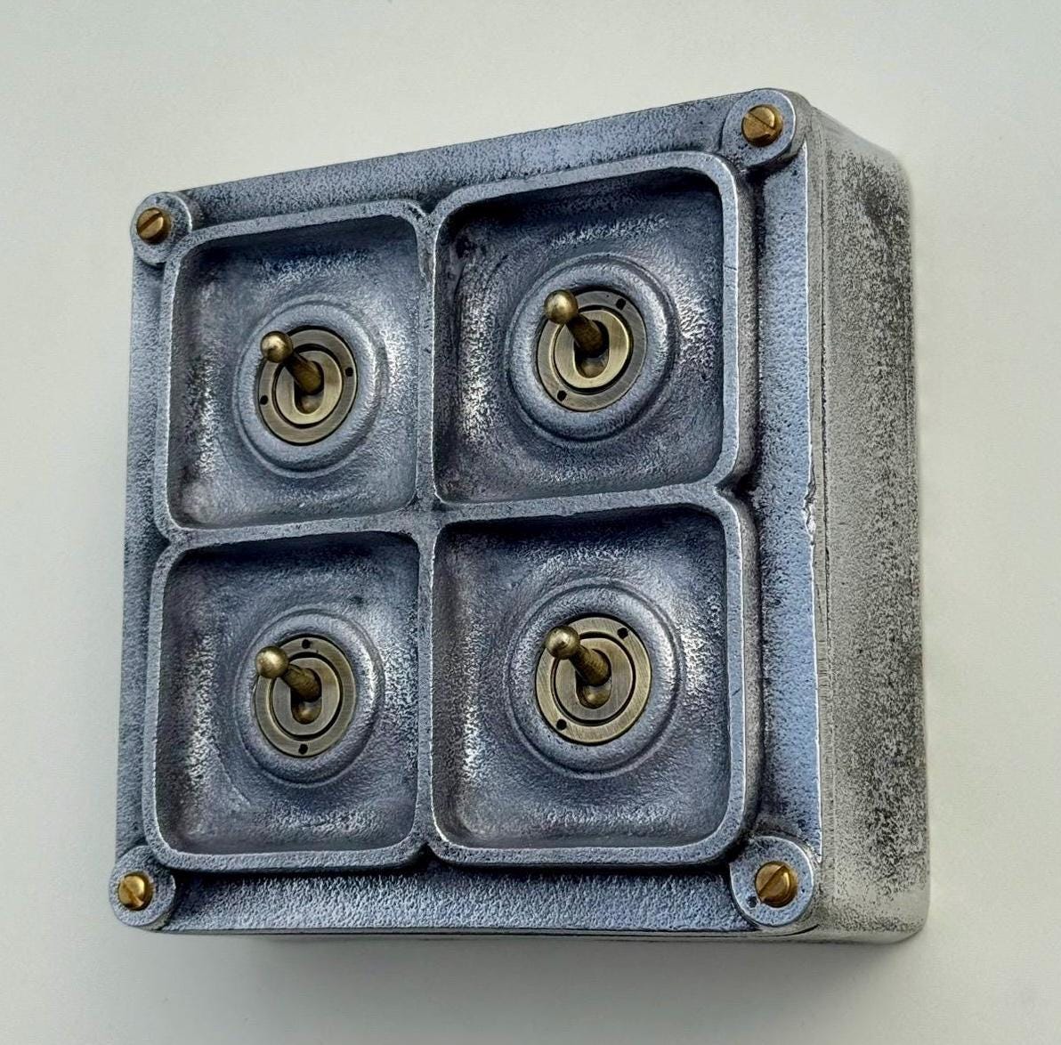 4 Gang 2 Way Solid Cast Metal Conduit Toggle Light Switch Industrial - BS EN Approved Vintage Crabtree 1950’s Style