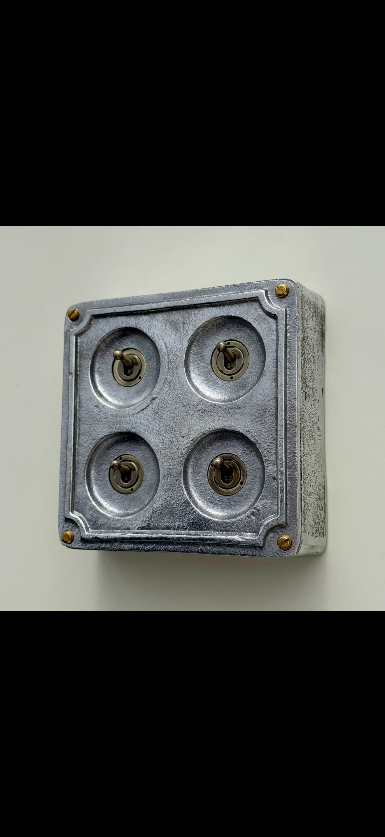 4 Gang 2 Way Solid Cast Metal Surface Mounting Conduit Light Switch Industrial - BS EN Approved Vintage 1950’s Britmac Style