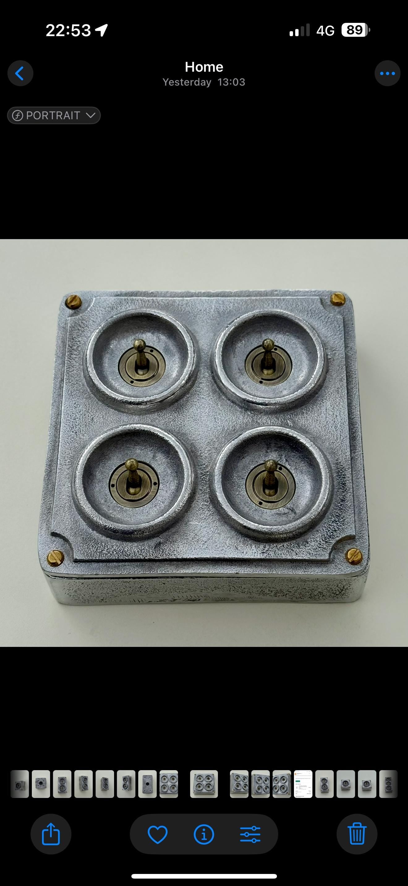 4 Gang 2 Way Solid Cast Metal Conduit Light Switch Industrial - BS EN Approved Vintage Crabtree 1950’s Style