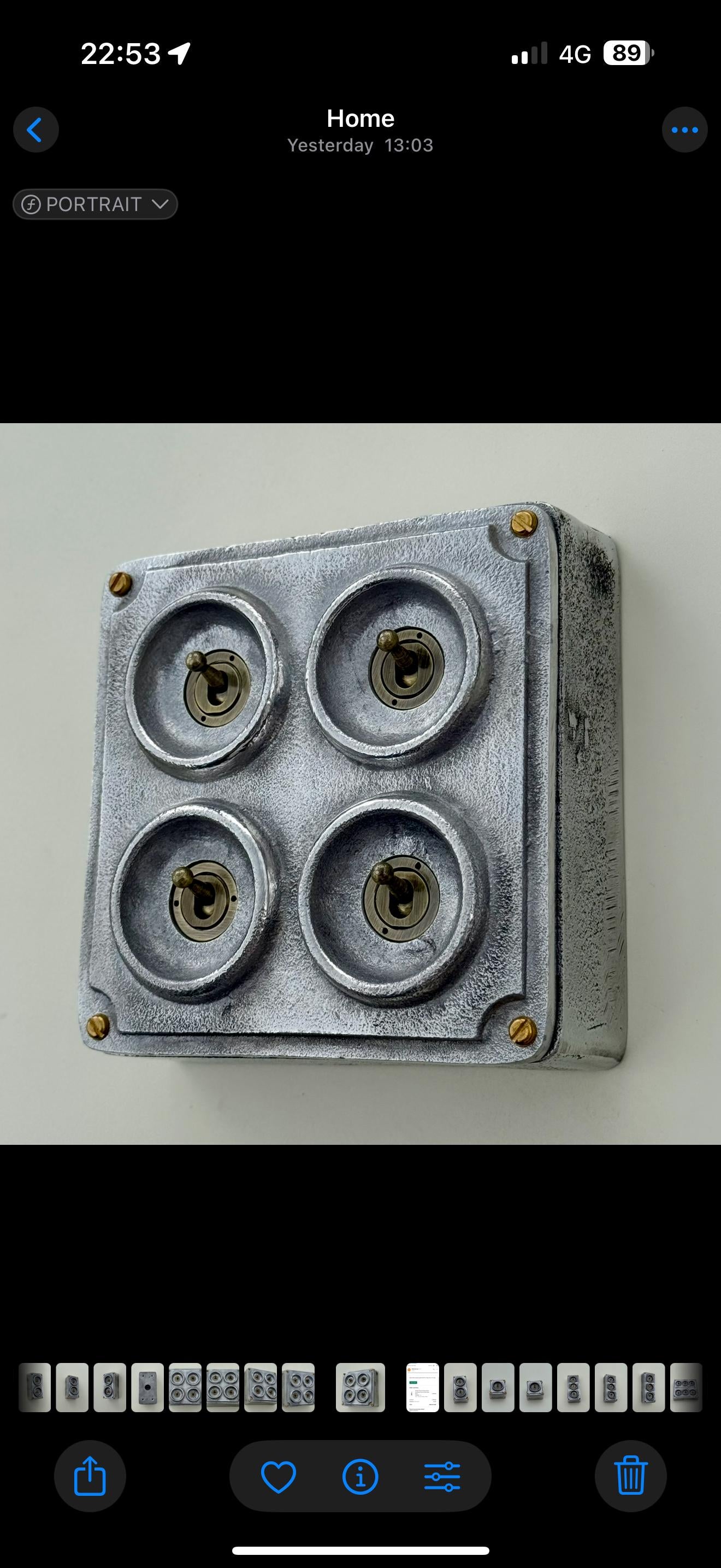 4 Gang 2 Way Solid Cast Metal Conduit Light Switch Industrial - BS EN Approved Vintage Crabtree 1950’s Style