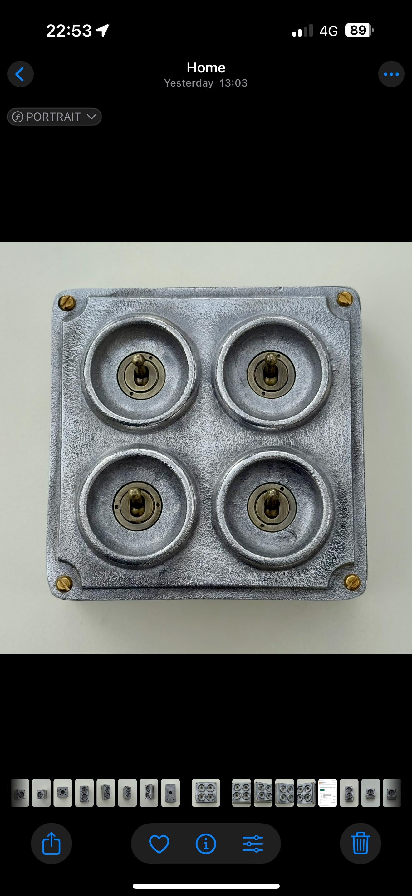 4 Gang 2 Way Solid Cast Metal Conduit Light Switch Industrial - BS EN Approved Vintage Crabtree 1950’s Style