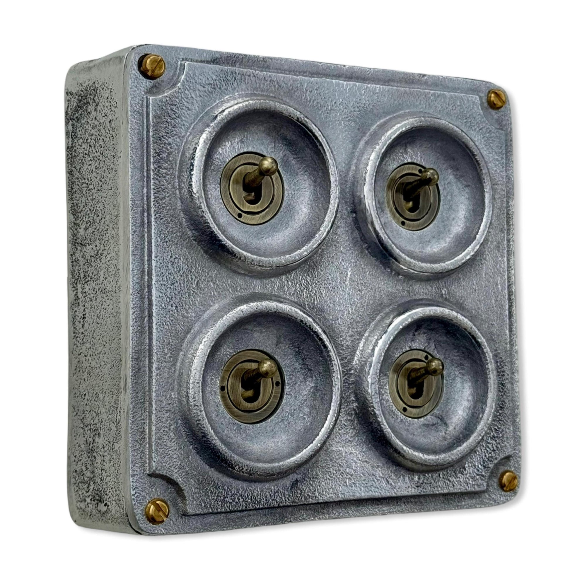 4 Gang 2 Way Solid Cast Metal Conduit Light Switch Industrial - BS EN Approved Vintage Crabtree 1950’s Style